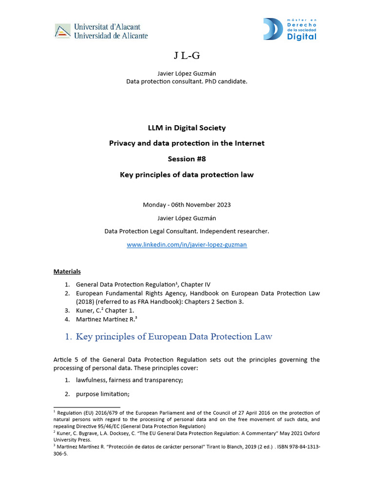 Guideline s8 Privacy and Data protection LLM in Digital Society | PDF ...