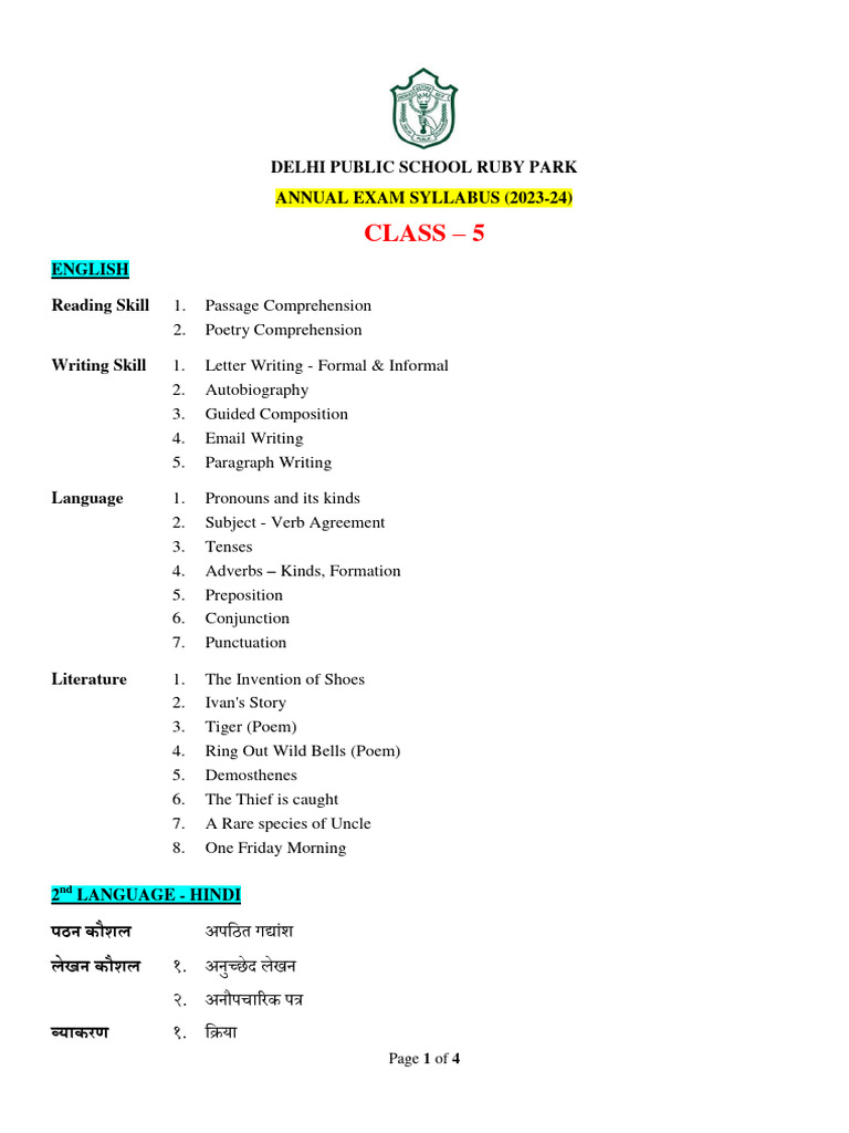 CL 5 - Annual Exam Syllabus | PDF