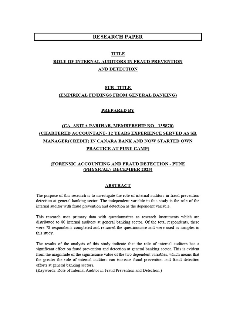 Internal Auditors in Fraud Prevention | PDF | Audit | Internal Audit