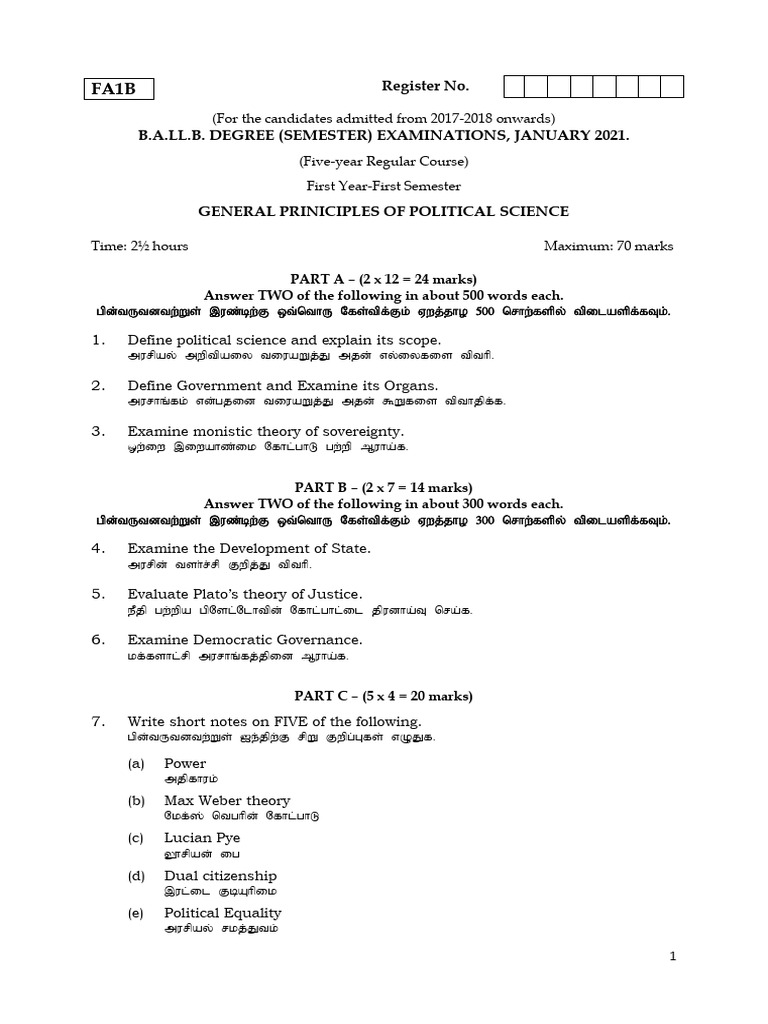 Fa1b General Principles of Political Science | PDF