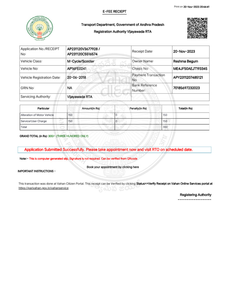Vahan 4 0 citizen services onlineapp01 135 8000 pdf receipt