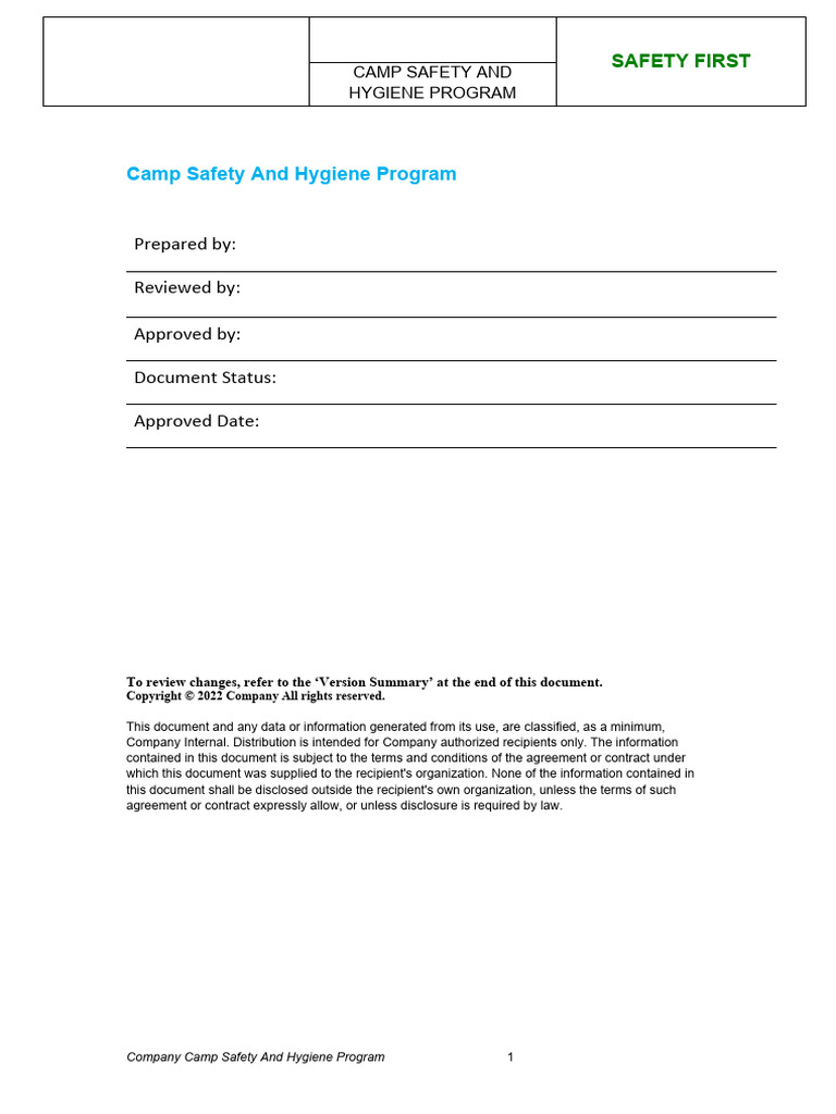 Camp Safety And Hygiene Program PDF Firefighting Fire Safety