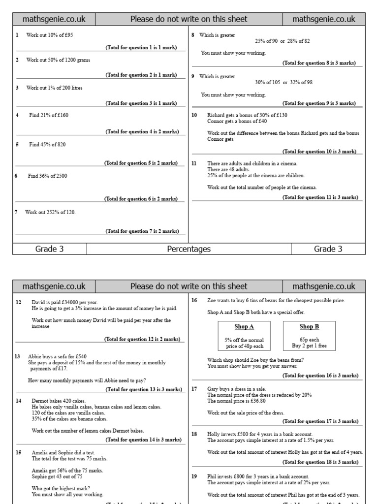 3 Percentages Ws | PDF