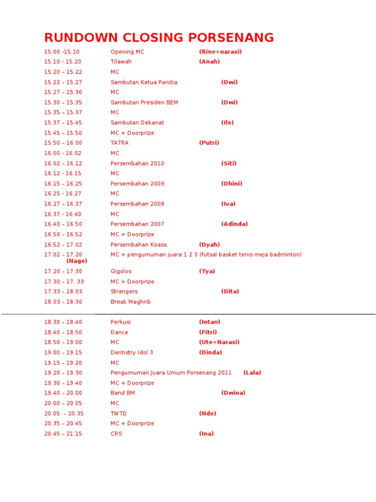 Porsenang Closing Event Schedule | PDF