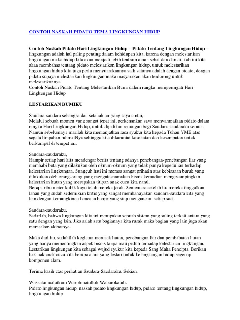 Contoh Naskah Pidato Tema Lingkungan Hidup Contoh Naskah Pidato Hari Lingkungan Hidup Pidato Tentang Lingkungan