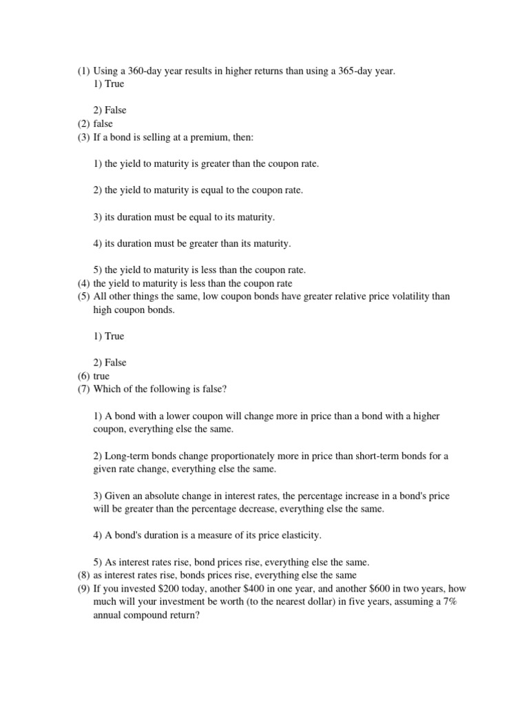 Bond Pricing and Investment Quiz | PDF
