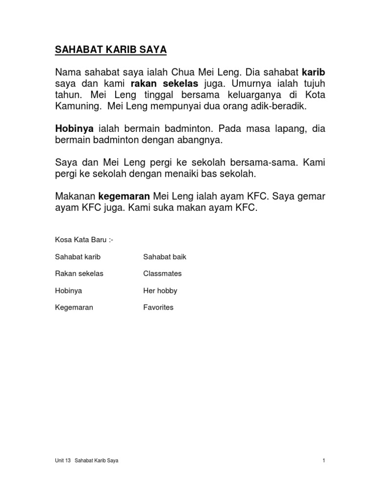 Unit 13 Sahabat Karib Saya Pdf