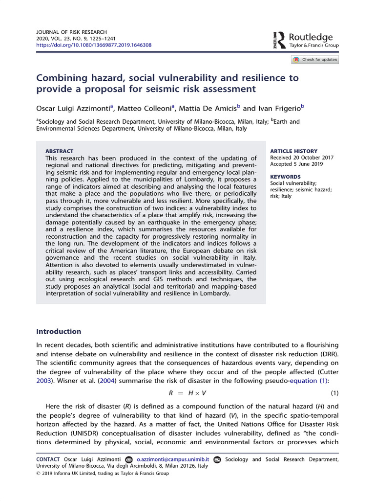 Combining Hazard Social Vulnerability And Resilience To Provide A