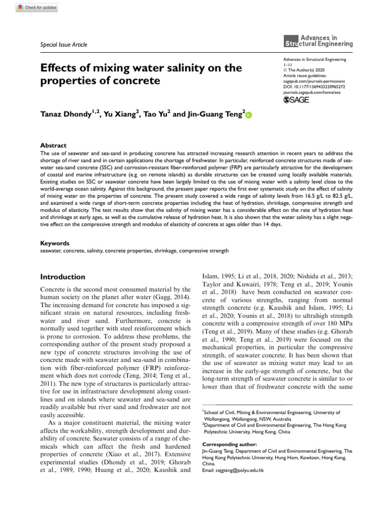 Effects of Water Salinity on Concrete Properties | PDF | Science ...