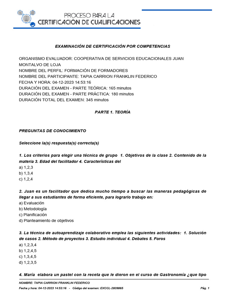 Examen Perfil P8549.10 | PDF | Crecimiento personal y profesional ...