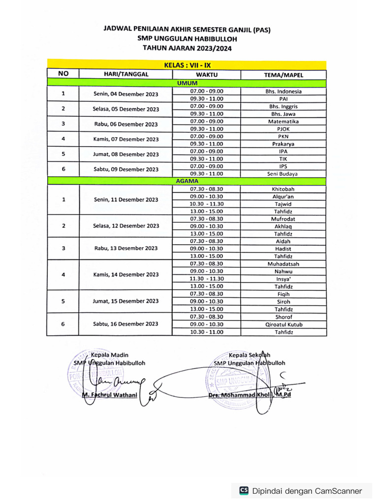 Jadwal Pas Smp 2023 Pdf