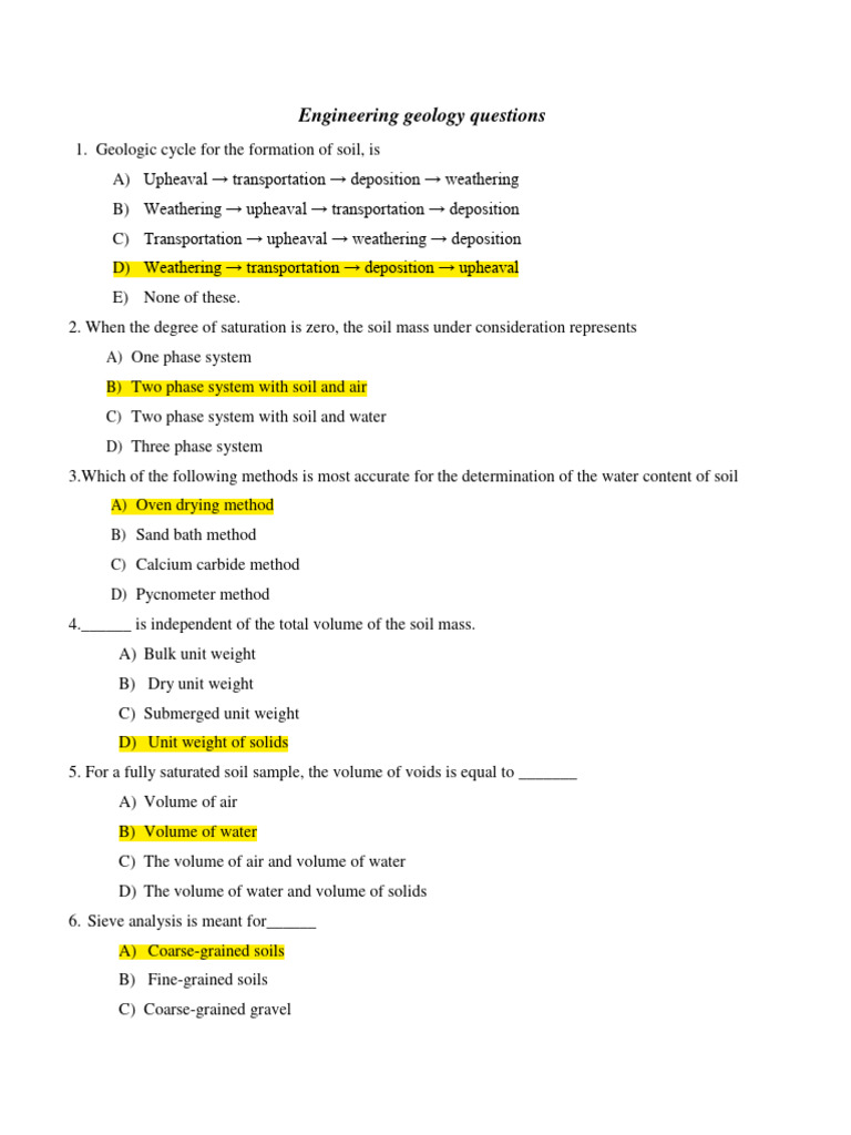Engineering Geology Questions | PDF | Science & Mathematics