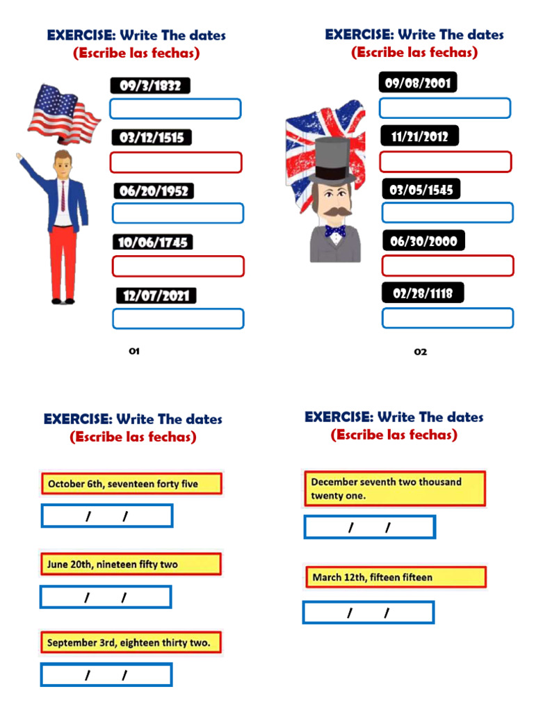 Ejercicios de Fechas en Inglés | PDF