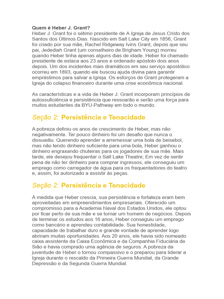 Heber J. Grant: Persistência e Liderança | PDF