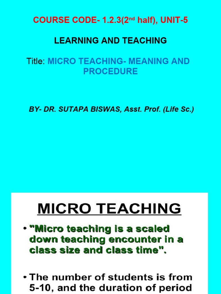 Micro Teaching: Skills and Benefits | PDF
