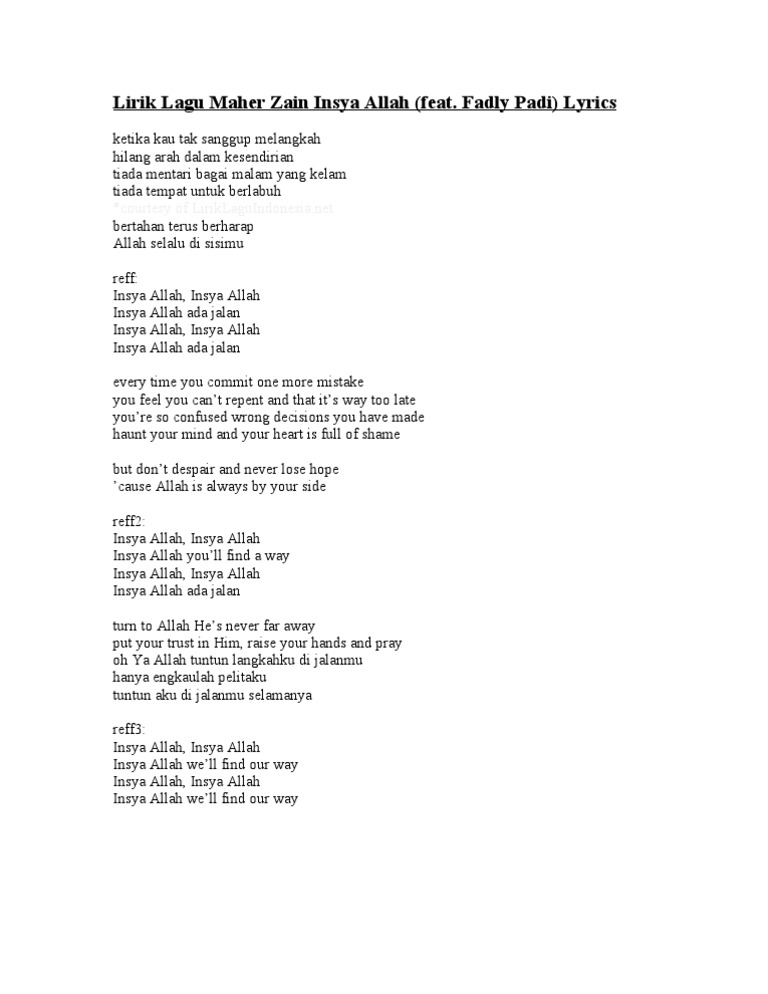 Lirik Lagu Maher Zain Insya Allah