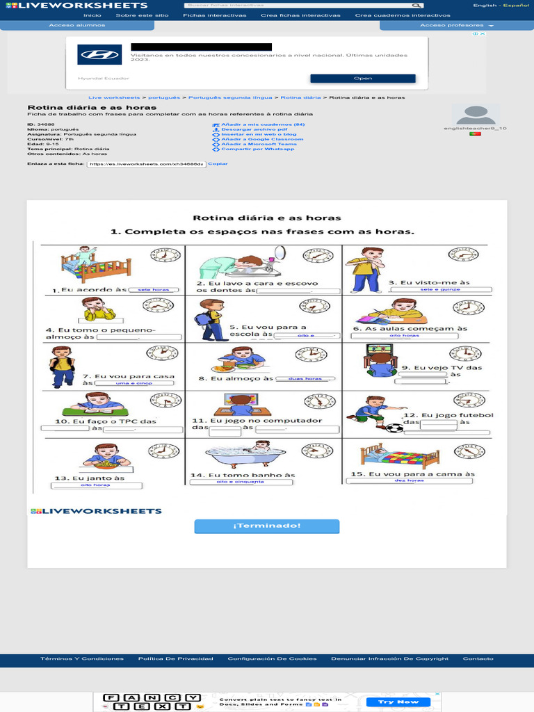 Ejercicio de Rotina Diária e As Horas | PDF | Software | Informática