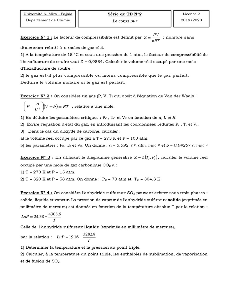 Facteur de compressibilité Z et gaz réels | PDF | Gaz | Chimie physique