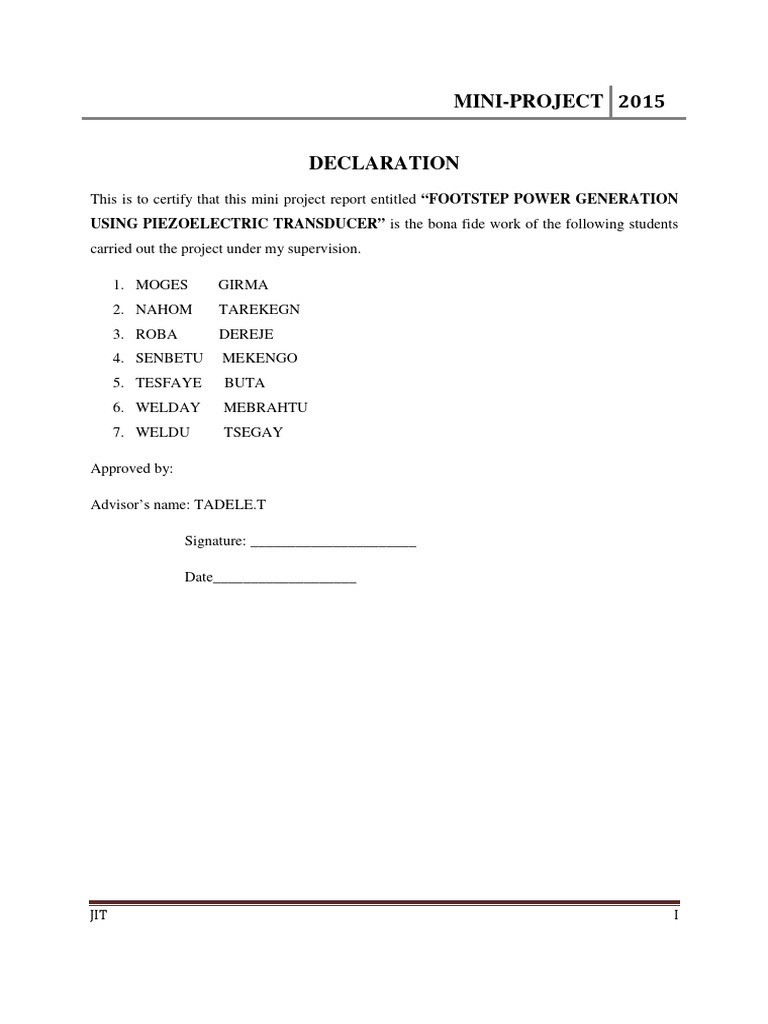 MiniProject USING PIEZOELECTRIC TRANSDUCER" Is The Bona Fide Work of