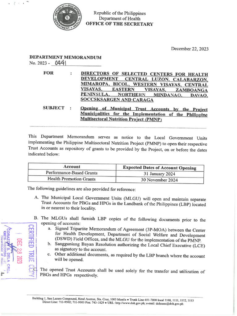 DM 2023 0441 Re Opening of Municipal Trust Accounts | PDF