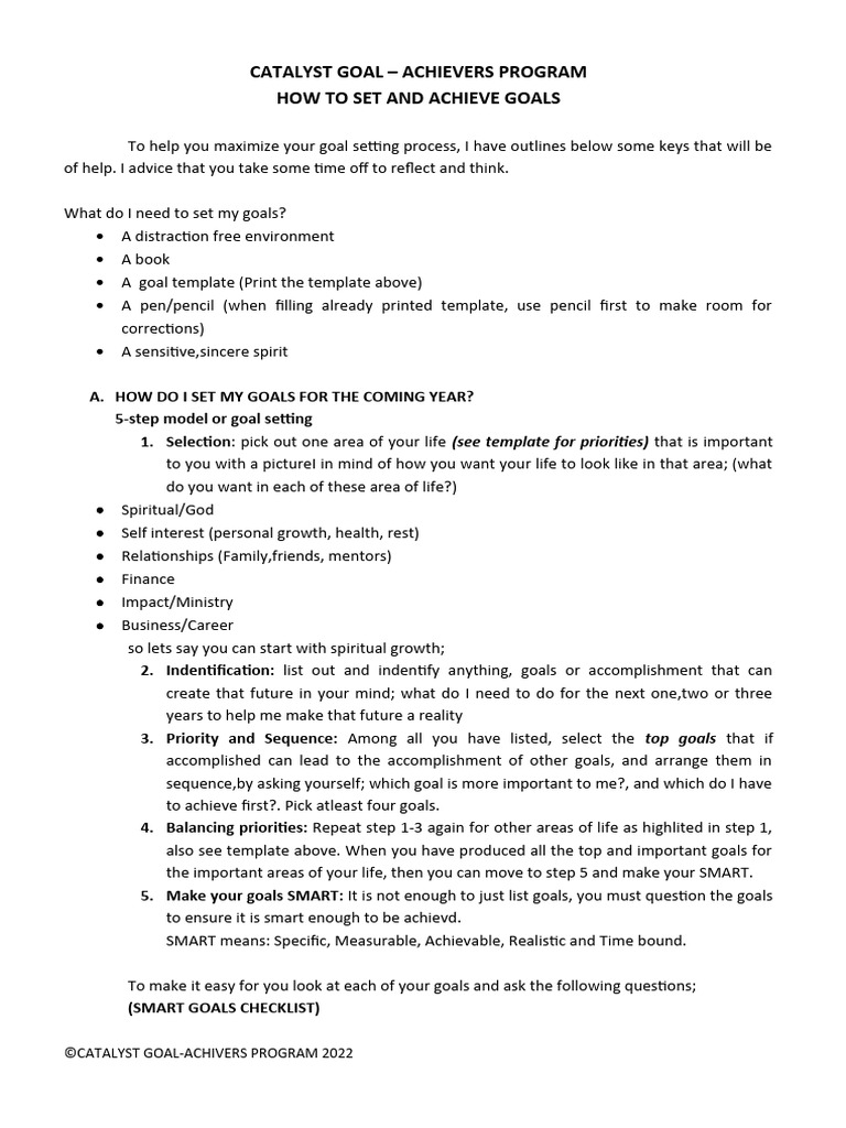 How to set and achieve goals pdf goal prayer