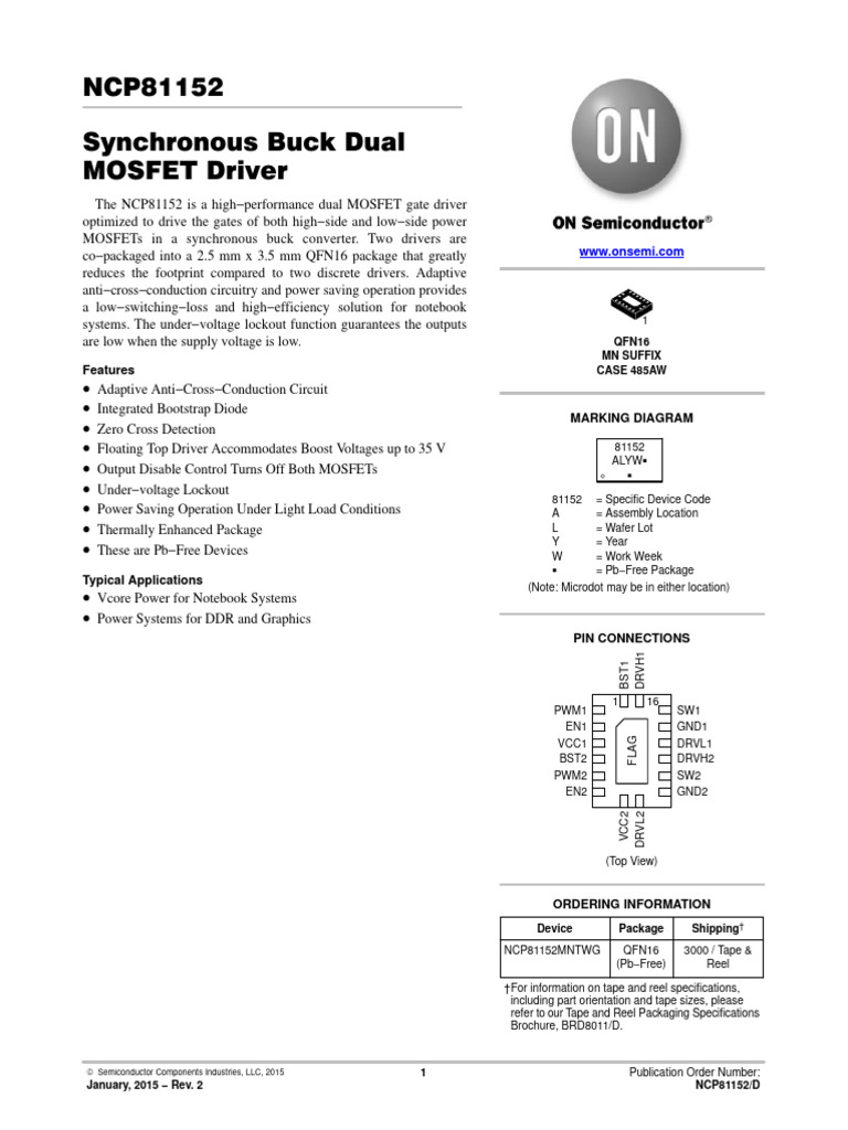 NCP81152 Dual MOSFET Driver Overview | PDF