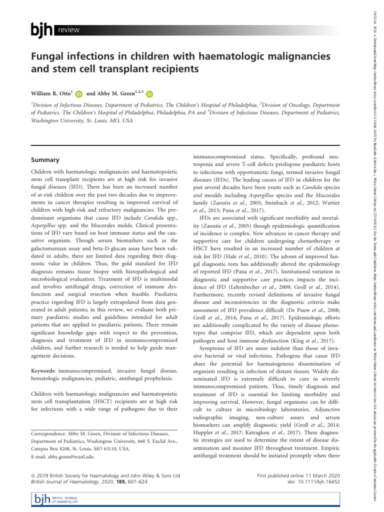 Invasive Fungal Diseases in Children | PDF | Hematopoietic Stem Cell ...