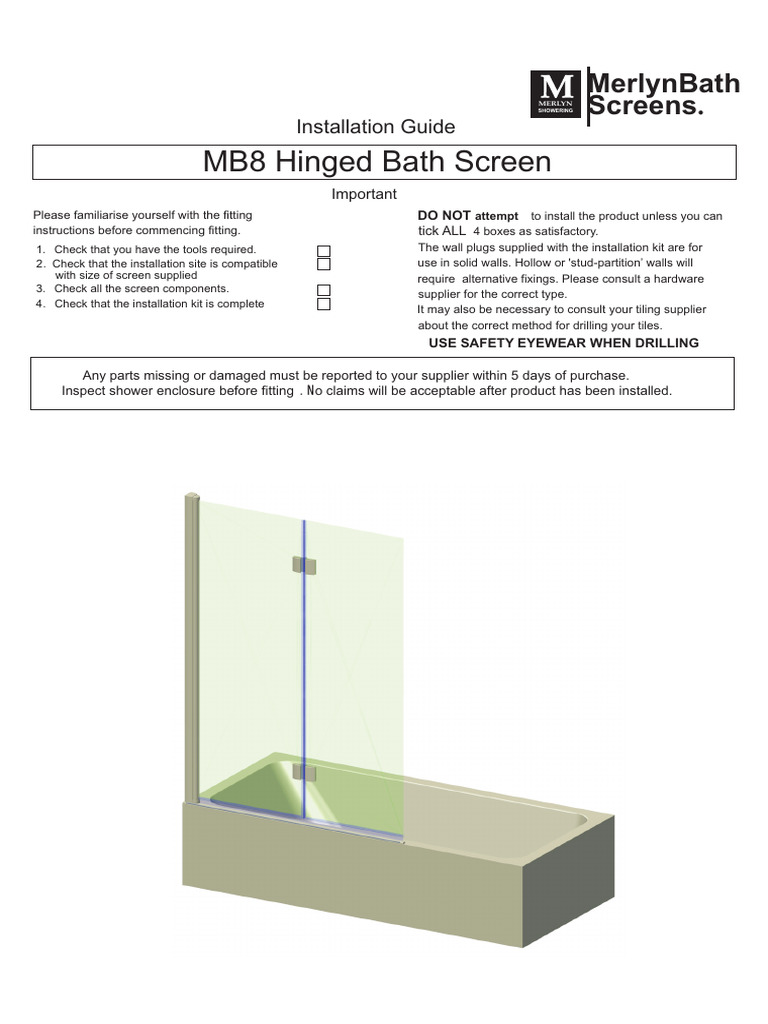 MB8 Hinged Bath Screen Installation Guide | PDF
