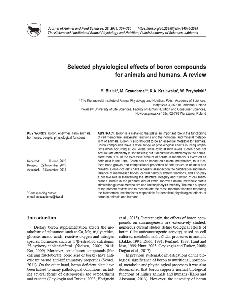 Selected Physiological PDF Boron Reactive Oxygen Species