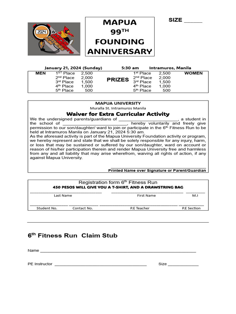 6th Fitness Run Registration Form | PDF