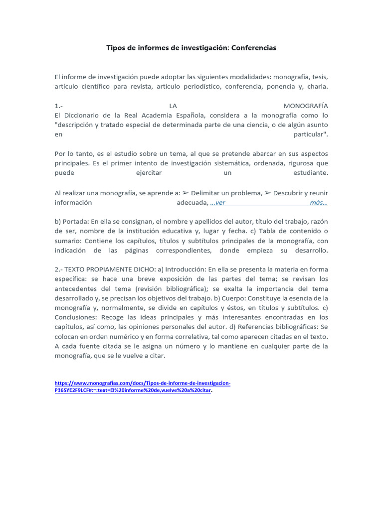 Tipos de Informes de Investigación | PDF