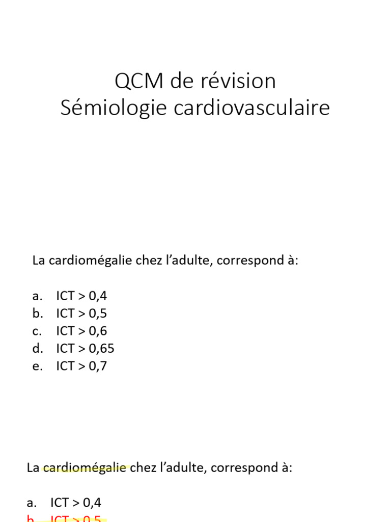 QCM de Révision Cardio | PDF