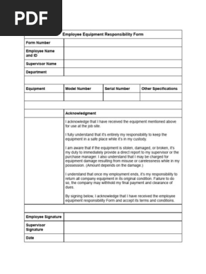 Employee Equipment Responsibility Form Template | PDF