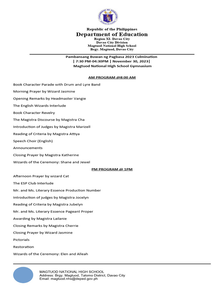 Magtuod High School Reading Month Event | PDF