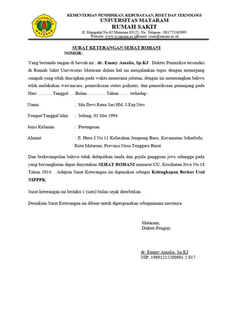 Surat Keterangan Sehat Jiwa Online | PDF