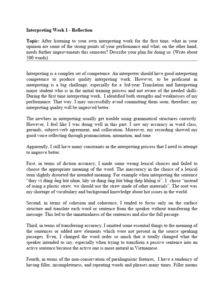 Interpreting Week 1 - REFLECTION | PDF