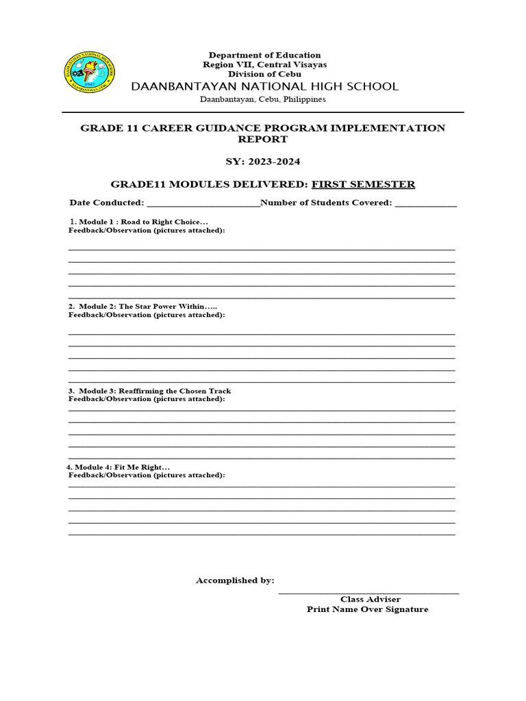 Shs CGP Implementation Report Template | PDF