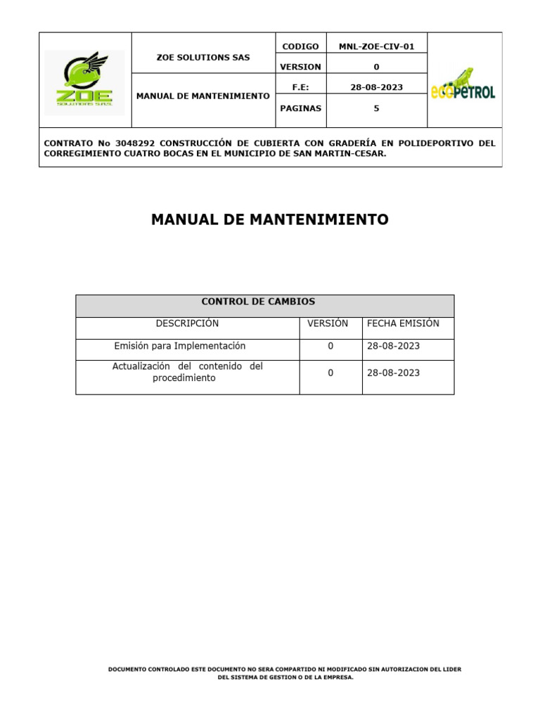 MNL Zoe Civ 01 Manual de Mantenimiento | PDF