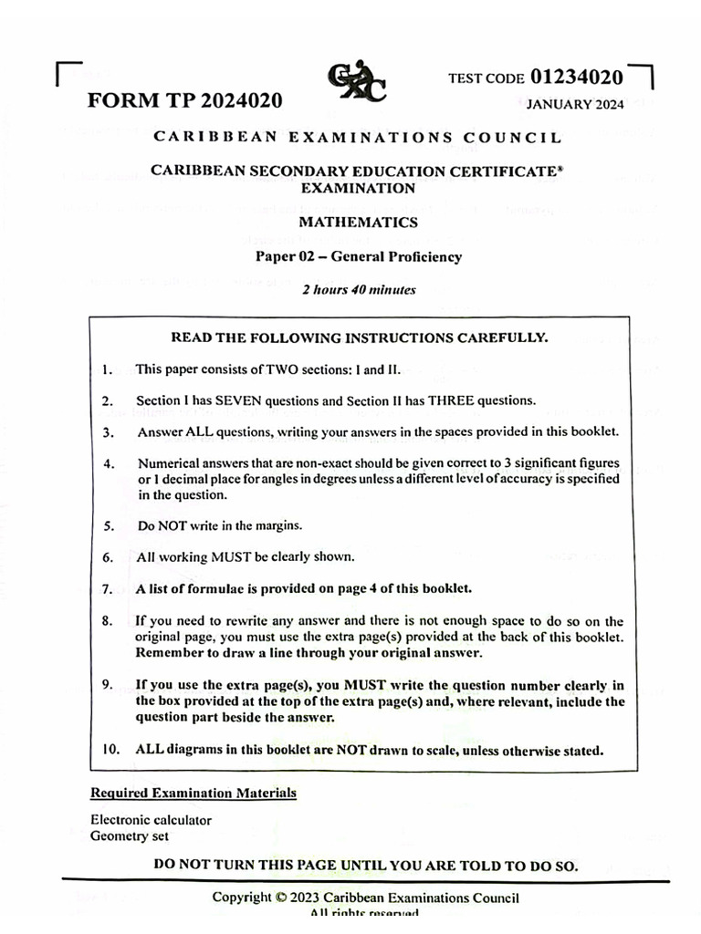 Jan 2024 Csec Math Exam Solutions PDF