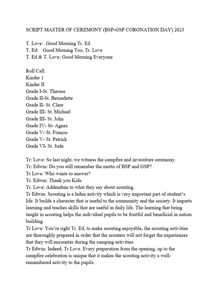 Script Master of Ceremony BSP-GSP | PDF