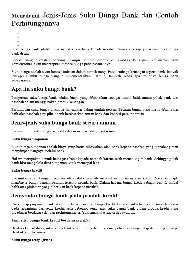 Jenis-Jenis Suku Bunga Bank dan Contoh | PDF