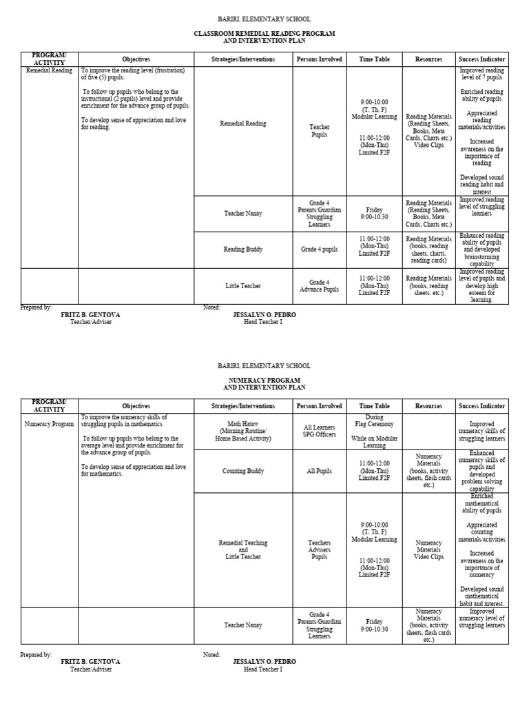 Numeracy Skills Improvement Plan | PDF
