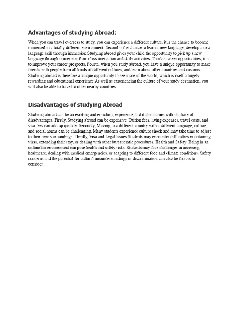 Pros and Cons of Studying Abroad | PDF