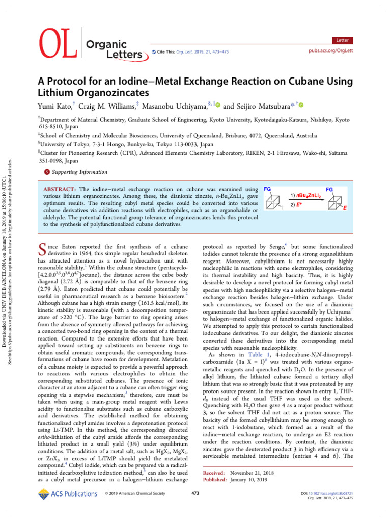 Iodine-Metal Exchange on Cubane | PDF | Chemical Reactions | Amide