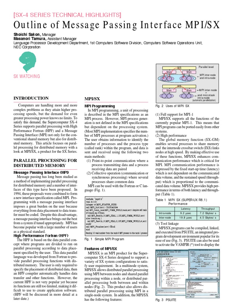 Outline of Message Passing Interface MPI/SX (Sx4 Series Technical Highlights) PDF Message