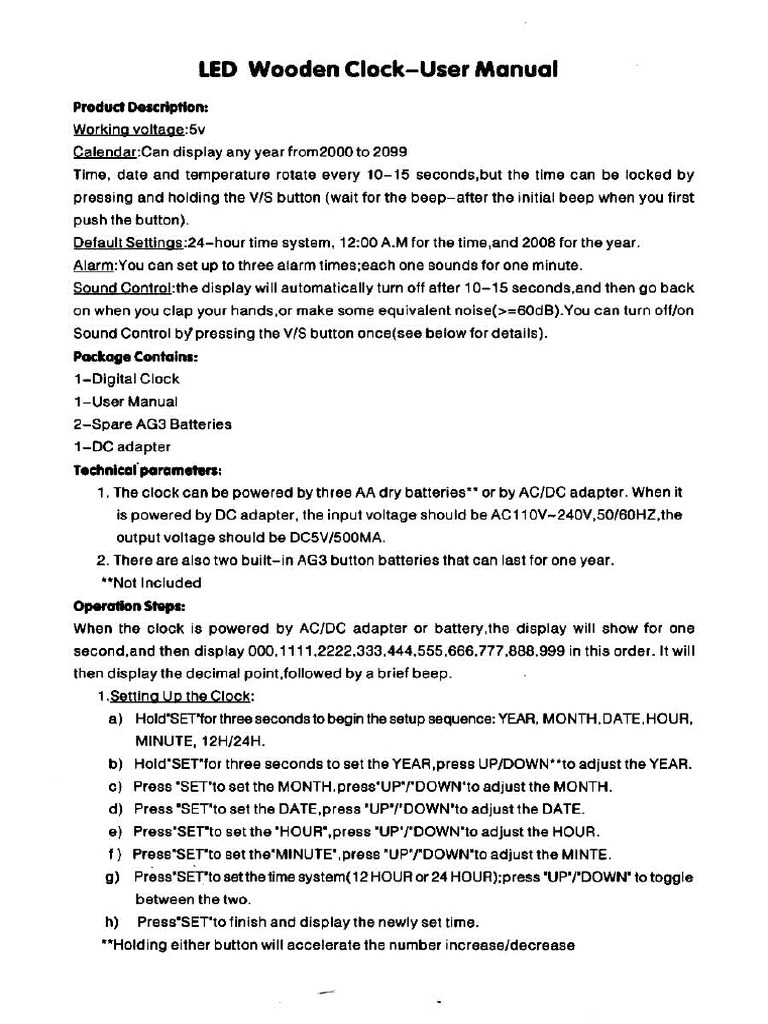 User Manual Wooden Clock Pdf