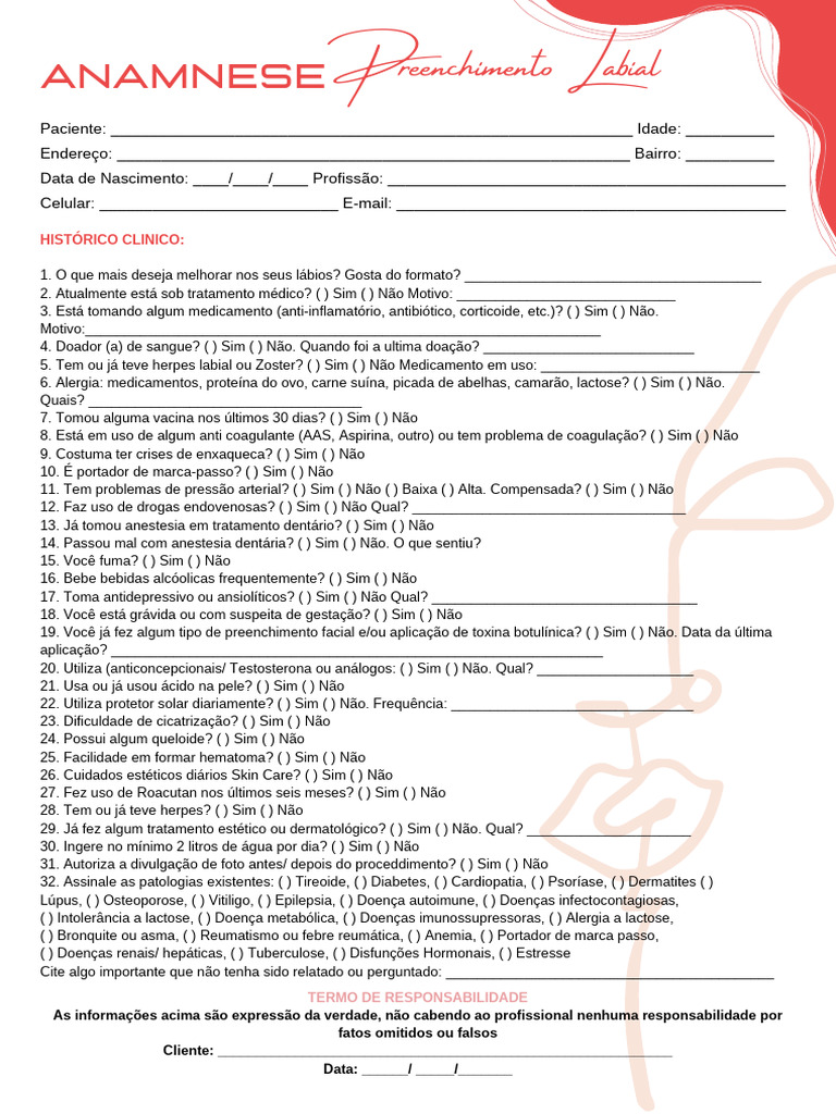 Preenchimento Labial | Download grátis PDF | Dor | Medicina Clínica