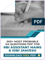 500+ GA Questions For RBI & IDBI