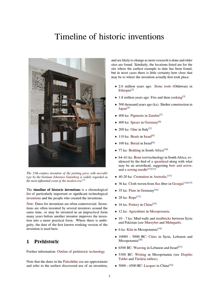 Timeline of Historic Inventions | PDF | Social Science