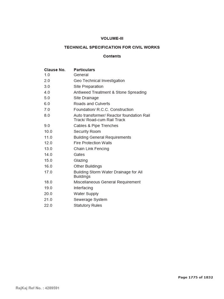 Civil Works Technical Specs | PDF | Concrete | Drainage